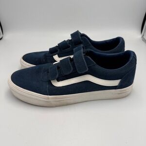 Vans Old Skool V Navy Blue Suede Hook and Loop Strap Sneakers Womens 10 Low Top